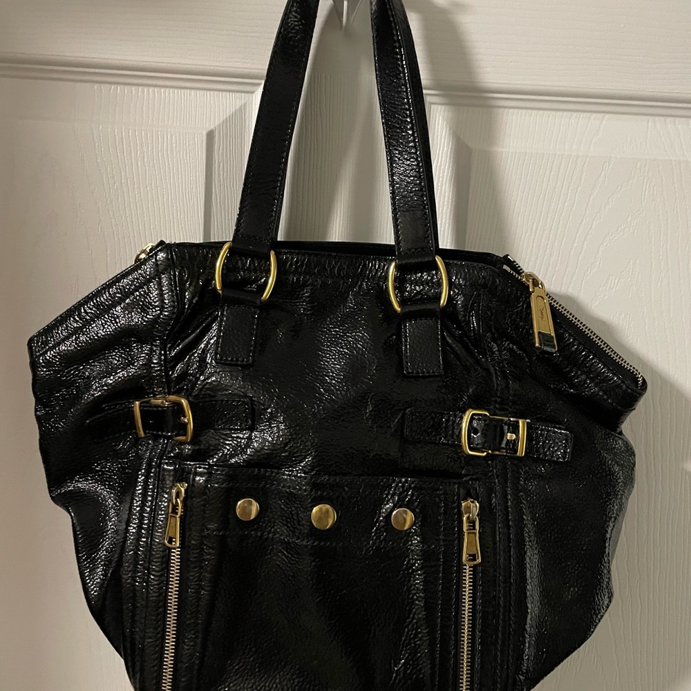 Yves Saint Laurent Black Shoulder Bag with Gold Details